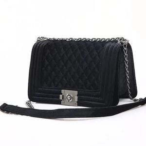 Black Suede Velvet Quilted Shoulder Bag Brand New